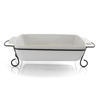 Gibson Home 2 Piece Rectangle 15.5 Inch Stoneware Bakeware with Metal Rack in White at Nordstrom