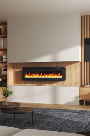 H&O Direct 50 Inch Electrical Fireplace with Remote, 12 Vibrant Flame Colours, Adjustable Heating Modes, & Safety Features in Black