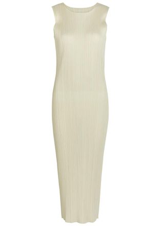 Pleats Please Issey Miyake Pleated Woven Midi Dress - Ivory - 3