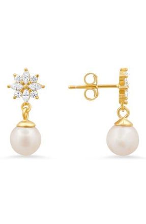 Queen Jewels Dangling Freshwater Pearl & Cubic Zirconia Floral Drop Earrings in Gold at Nordstrom Rack