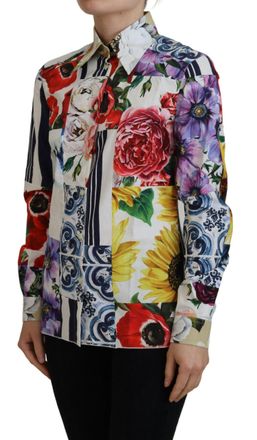 Dolce & Gabbana Womens Multicolor Floral Cotton Collared Blouse Top