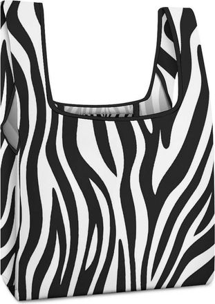 Generic Zebra Skin Texture Reusable Shopping Bags Lightweight Foldable Grocery Bag Polyester Washable Tote Bag