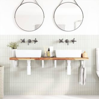 Berkfield Home Elegant Basin Shelf Wall Mounted Steel & Solid Wood Acacia in Brown