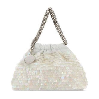Stella McCartney Stella McCartney, Handbags, female, White, Size: ONE SIZE Falabella Mini Sequin-Embellished Drawstring Bag