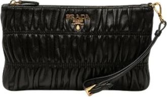 Prada Pre-owned Gathered Nappa Clutch - Dames - Vintage Clutch - Zwart - ONE Size - Leer - Vintage