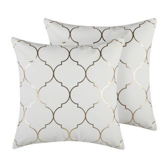 Beliani Conjunto De 2 Cojines Decorativos Blanco Patr&oacute;n De Tr&eacute;bol Marroqu&iacute; 45 X 45 Cm Glamour Alyssum