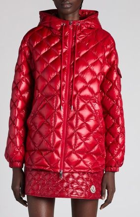 Moncler Diamond Quilted Down Hooded Jacket in Red Auburn at Nordstrom, Size 10 Us