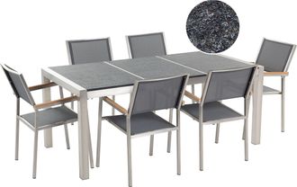 Beliani Conjunto De Comedor De Jard&iacute;n Gris Con Mesa 180 X 90 Cm De Basalto Flameado 6 Sillas Grosseto