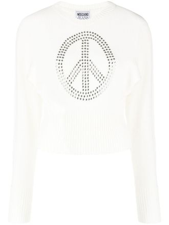 Moschino studded-peace sign wool-blend jumper - White