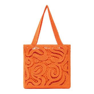 Pinko Tote Bags, female, Orange, Size: ONE SIZE Shopper Crochet Geometrico
