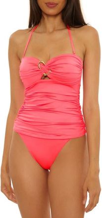 Trina Turk Monaco Ruched Halter Tankini Top in Pink Coral at Nordstrom, Size 12