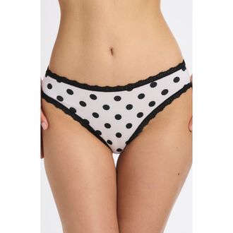 Savage x Fenty Essentials Lace Trim Stretch Cotton Cheeky Briefs in Angel White Dos & Dots Print at Nordstrom, Size X-Small