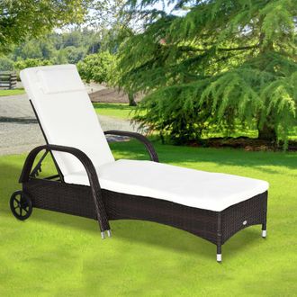 OUTSUNNY Adjustable Wicker Rattan Sun Lounger Recliner Chair w/ Cushion in Brown