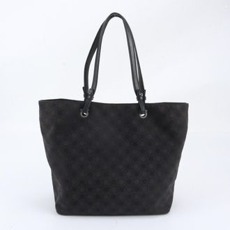 Ferragamo Black Leather Canvas Handbag Shoulder Bag Tote Bag (Pre-Owned)