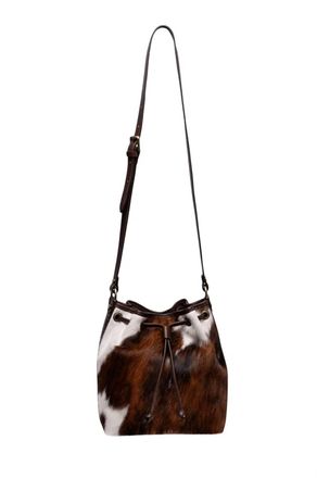 Johnny Was Cow Italian Calf Hair Cinch Crossbody Bucket Bag In Brown