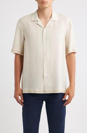 BOSS Lars Relaxed Fit Micropattern Camp Shirt in Open Beige at Nordstrom, Size X-Large