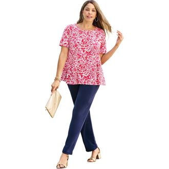 Jessica London Stretch Cotton Trapeze Tee in Pink Feather at Nordstrom, Size Medium