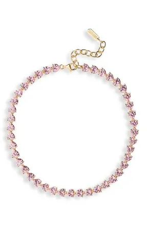 Judith Leiber Small Cubic Zirconia Heart Tennis Necklace in Pink Multi at Nordstrom