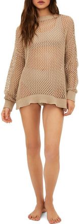Beach Riot Hilary Long Sleeve Open Knit Cover-Up Sweater Tunic in Tan at Nordstrom, Size Large