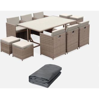 Sweeek Set tavolo da giardino in resina con 10 poltrone + copertura di protezione
