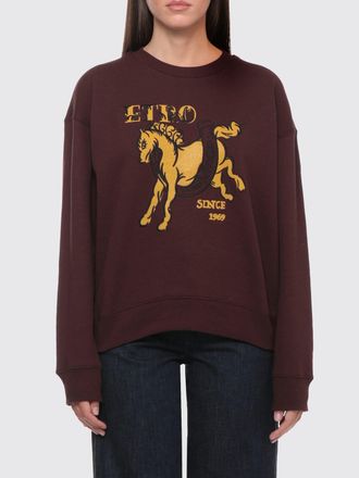 Etro Crewneck Cotton Sweatshirt with Embroidered Pegasus Logo and Dropped Shoulders