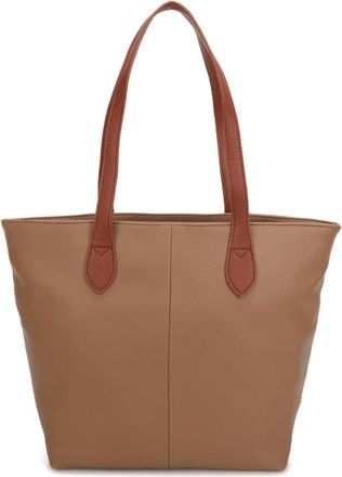 Generic Vegan Leather Tote Bag, Womens Shoulder Bag with Contrast Straps, Satchel 38x28x14 cm (Dark Beige)
