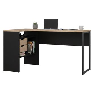Dmora Dmora - Escritorio Patience, Escritorio Multiusos, Mesa De Oficina Para Pc, El Plan De Trabajo, 145x81 H77 Cm, Negro Y Roble