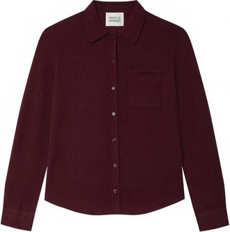 White + Warren Womens Cashmere Button Down Shirt In Sangria