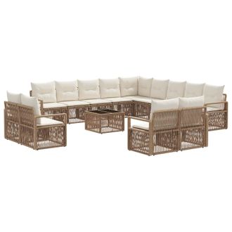 vidaXL Conjunto De Sof&aacute;s De Jard&iacute;n 14 Pcs Beige Rat&aacute;n Sint&eacute;tico Vidaxl