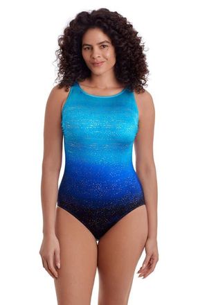 Longitude Scoopback Highneck Long Torso One-Piece Swimsuit in Sea Mist at Nordstrom, Size 14