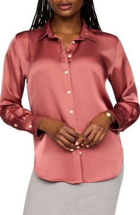 Spanx Better Than Silk Button-Down Shirt in Chrysanthemum at Nordstrom, Size X-Large
