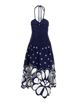 Farm Rio Richelieu Embroidery Halterneck Dress - Blue