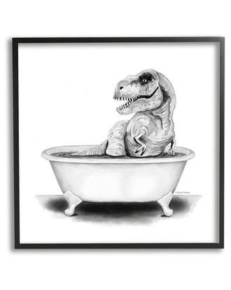 Stupell Industries Funny T-Rex Bathtub Washroom Framed Giclee Wall Art By Rachel Nieman