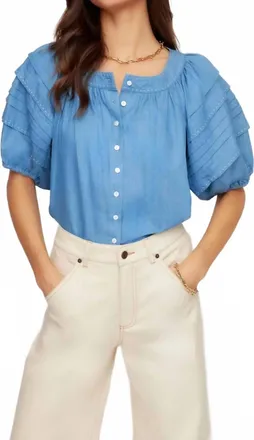 Fifteen Twenty Shay Contrast Stitch Peasant Top In Blue