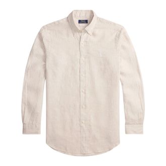 Xacus Custom Fit Gestreepte Linnen Overhemd - Heren - Casual Overhemden - Beige - 5XL - Linnen - Overhemden