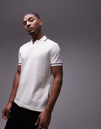 Tommy Hilfiger open collar tipped polo shirt in off white
