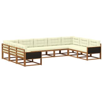 vidaXL Conjunto De Sof&aacute;s De Exterior 9 Uds. Natural Y Crema Vidaxl