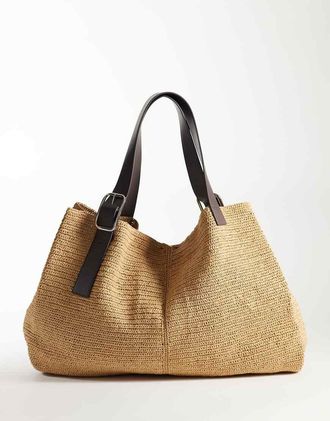 Mango Borsa shopping beige intrecciata con fibbia-Neutro