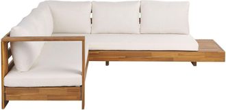 Beliani Sof&aacute; Esquinero De Exterior Derecho Conjunto Mesa Auxiliar De Madera De Acacia Certificada Blanco Marettimo
