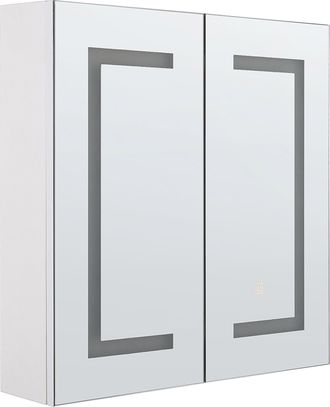 Beliani Beliani - Armario De Pared Blanco Led 60 X 60 Cm Con Espejo Almacenamiento Ba&ntilde;o Minimalista Moderno Mazarredo