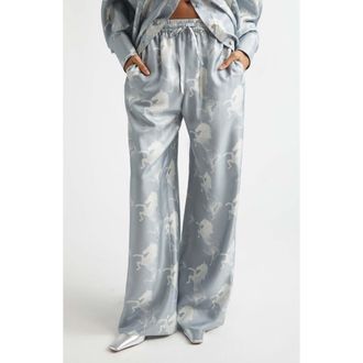 Stella McCartney Horse Print Paneled Silk Drawstring Pants in Blue/cream at Nordstrom, Size 44