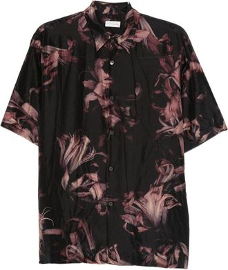 Dries Van Noten Short-Sleeved Silk Shirt with Floral Print