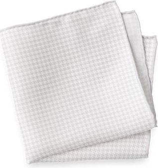 Paul Fredrick Houndstooth Silk Pocket Square in Ivory/silver at Nordstrom