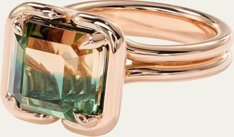Nak Armstrong 20K Rose Gold Buttress Emerald-Cut Bicolor Tourmaline Solitaire Ring, Size 7