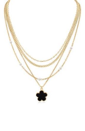 Jardin Faux Pearl & Clover Pendant Layered Necklace in White/Black/Gold at Nordstrom Rack