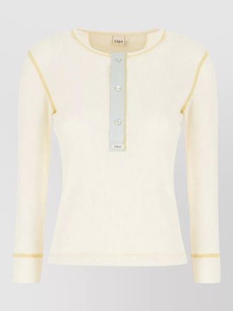 Chlo&eacute; knit top ribbed texture contrast stitching