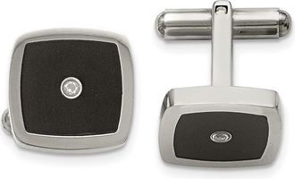 Diamond2Deal Stainless Steel Polished Enameled Cubic Zirconia Cufflinks