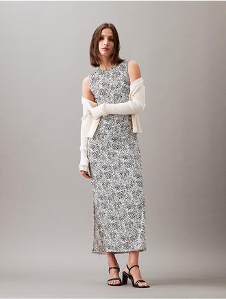 Calvin Klein Womens Refined Jersey Printed Maxi Dress - Black - XS