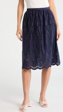 Frank & Eileen Gracie Cotton Eyelet Midi Skirt in Navy Eyelet at Nordstrom Rack, Size X-Large