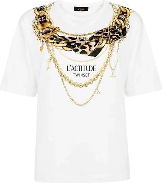 Twinset Actitude T-shirt - Dames - Tops - Wit - Maat: M Katoen